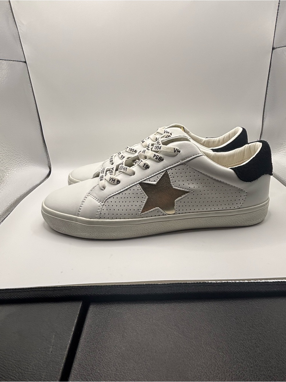 Vintage Havana White Sneakers with Gold Star and Black Heel